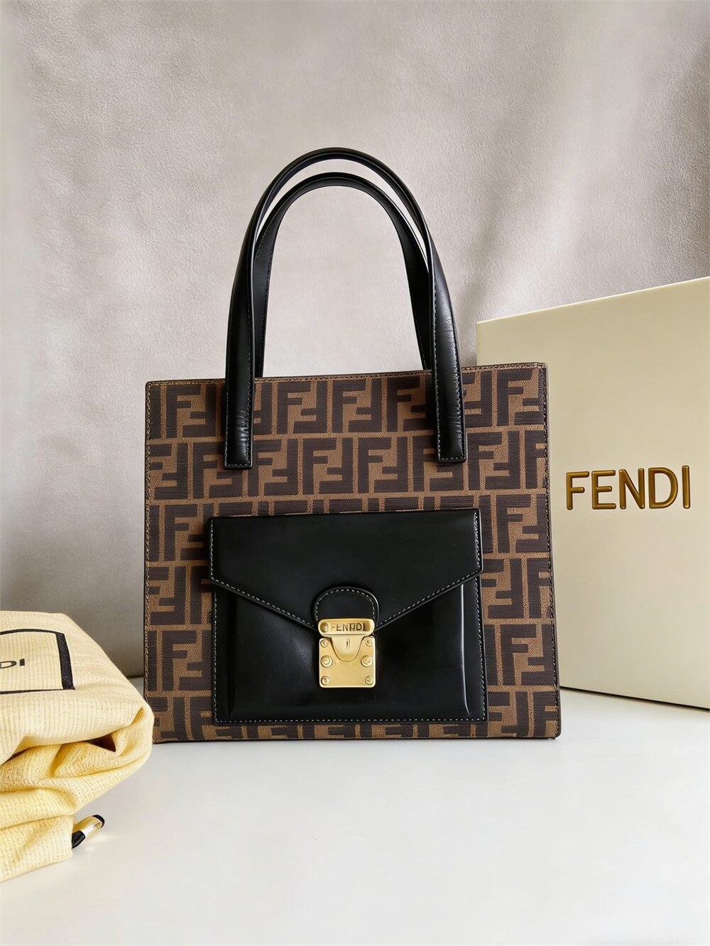 Fendi Vintage Zucca Flip Lock Tote